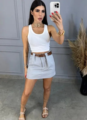 Short/Saia Elegance Alfaiataria - Cinza
