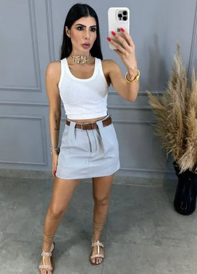 Short/Saia Elegance Alfaiataria - Cinza
