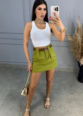 Short/Saia Elegance Alfaiataria - Pistache